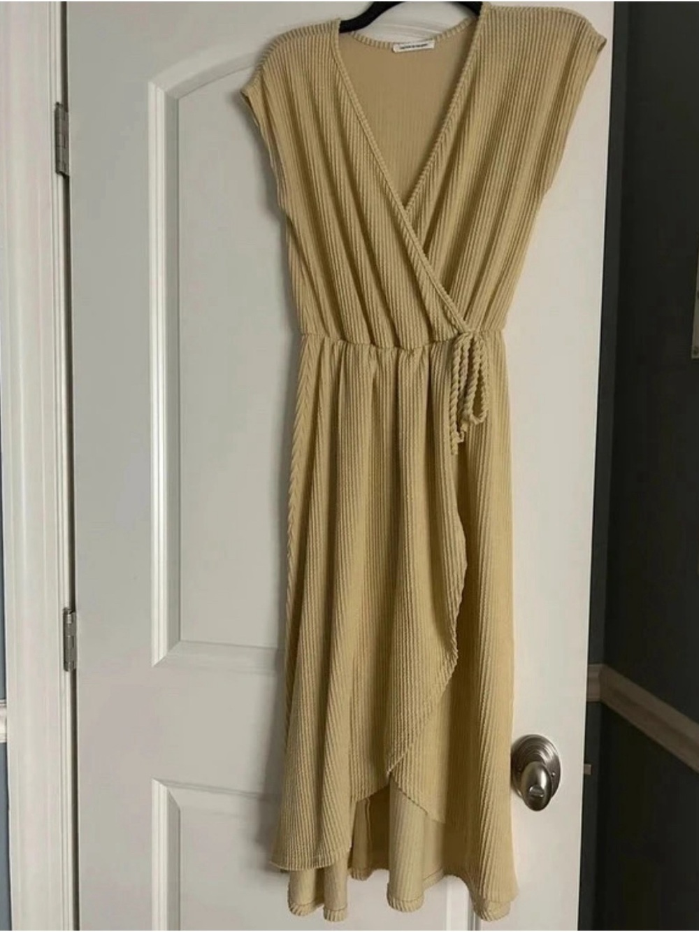 Caution to the Wind Wrap Midi Dress in Light Yellow